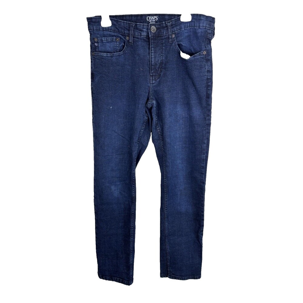Chaps Men's Straight Fit Dark Blue Denim Jeans Button Zip 5-Pocket Solid Size 32